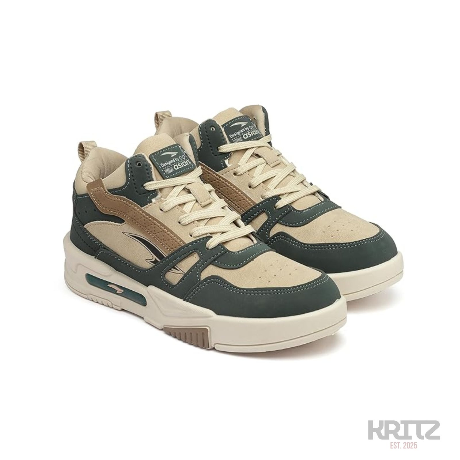 Kritz.shop (1) asian mexico-11 men chunky sneakers beige green mid-top streetwear shoes