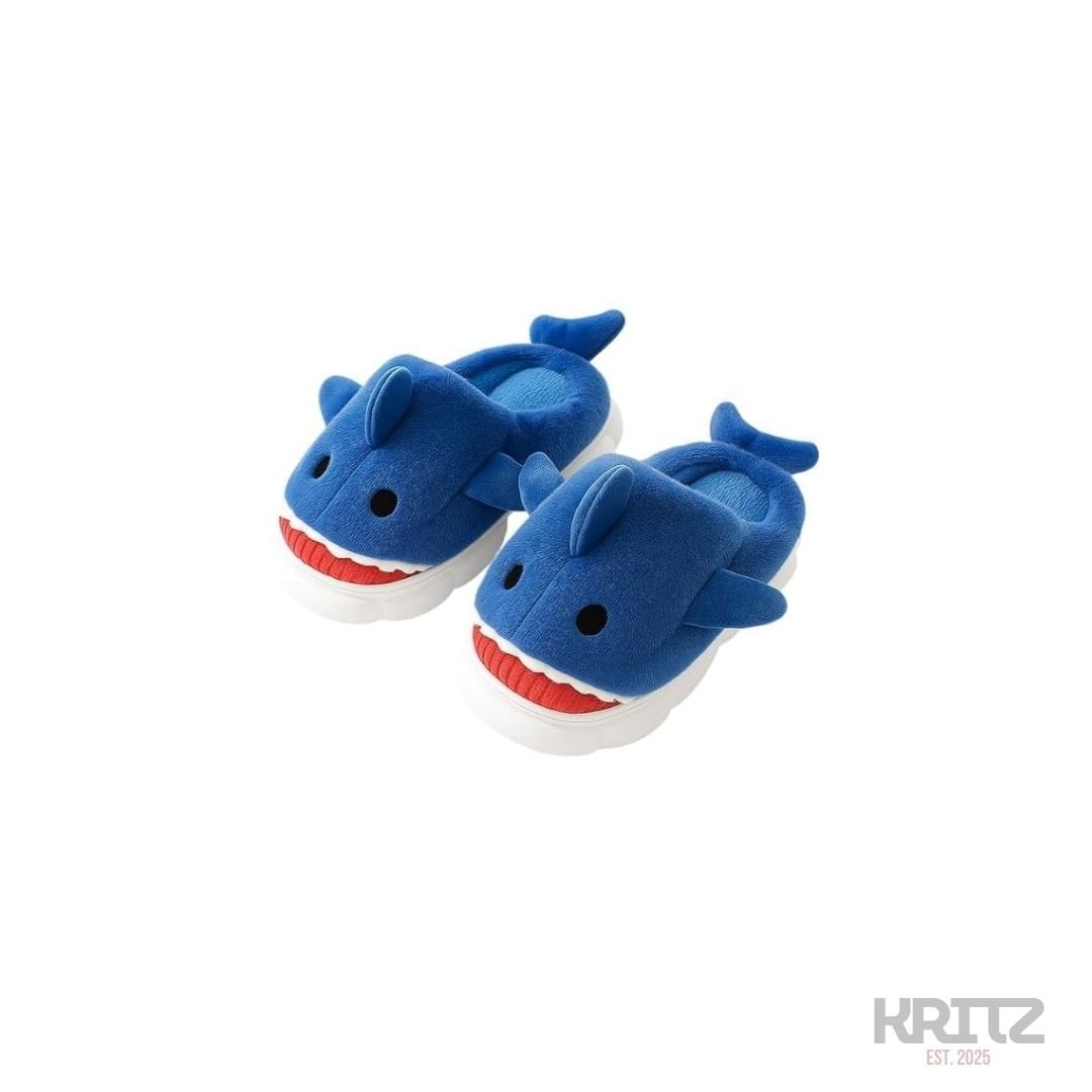 158 Kids shark slippers blue plush cartoon indoor soft sandals for children