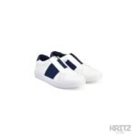 White Slip-On Sneakers with Navy Blue Stripe casual shoes for men